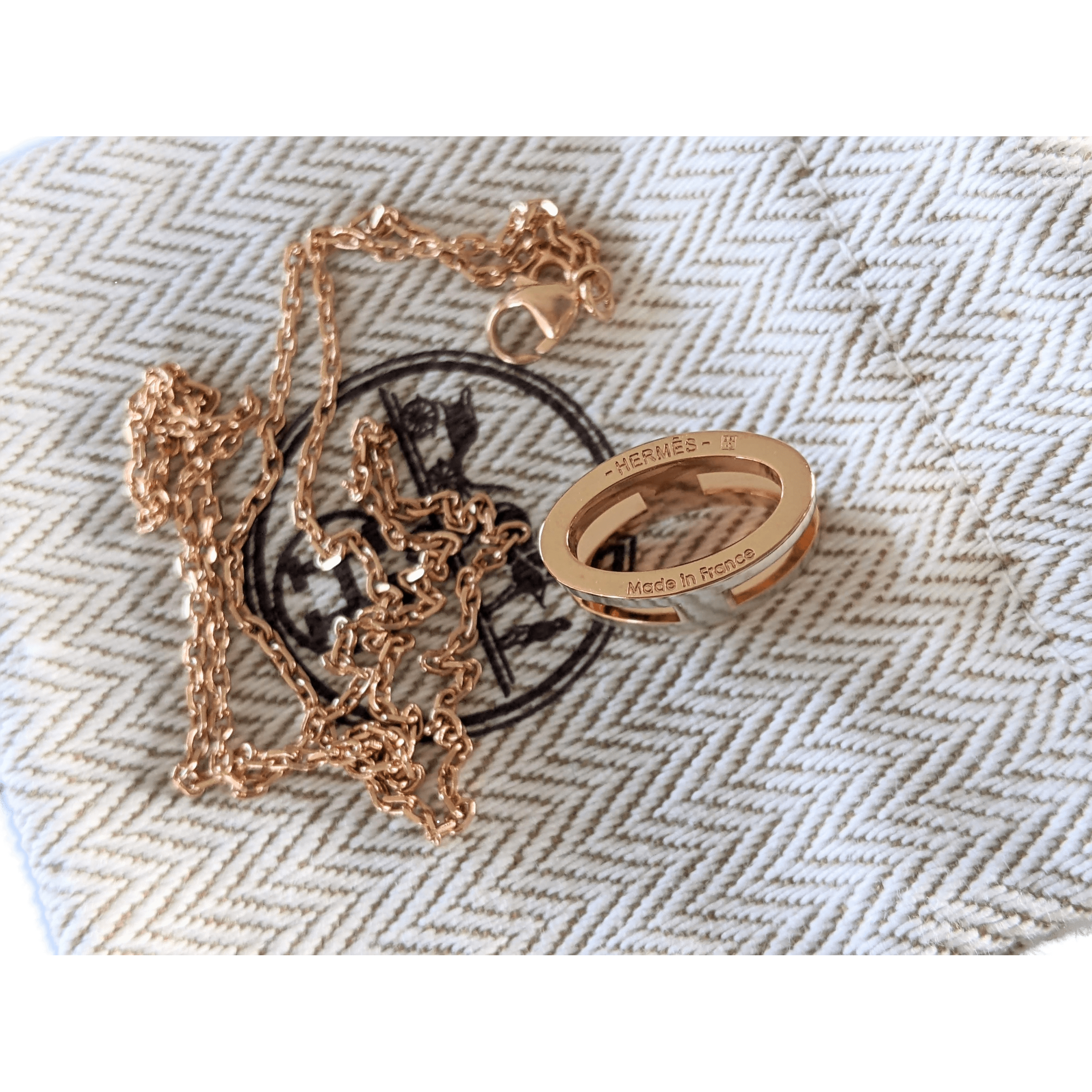 HERMES MINI POP H Marron Glacé & Pink Gold Pendant Necklace