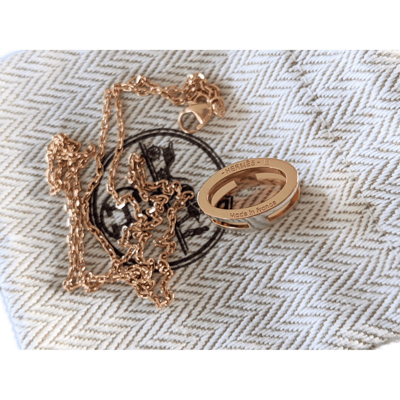 HERMES MINI POP H Marron Glacé & Pink Gold Pendant Necklace