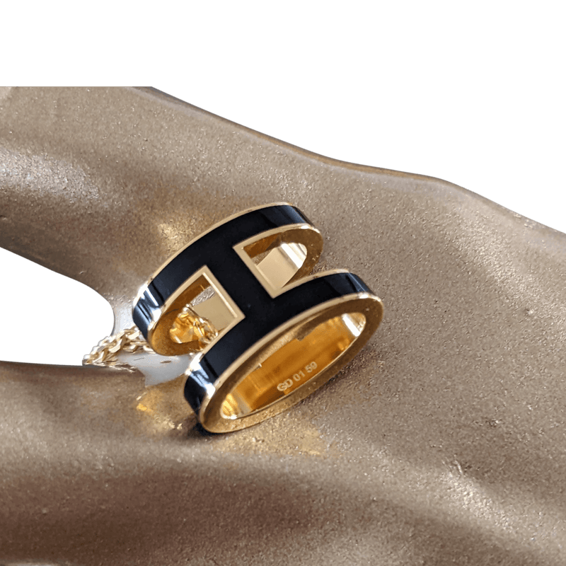 HERMES MINI POP H Black & Yellow Plated Gold Pendant Necklace