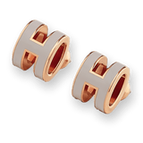 HERMES MINI POP H Marron Glacé & Pink Gold Pierced Earrings