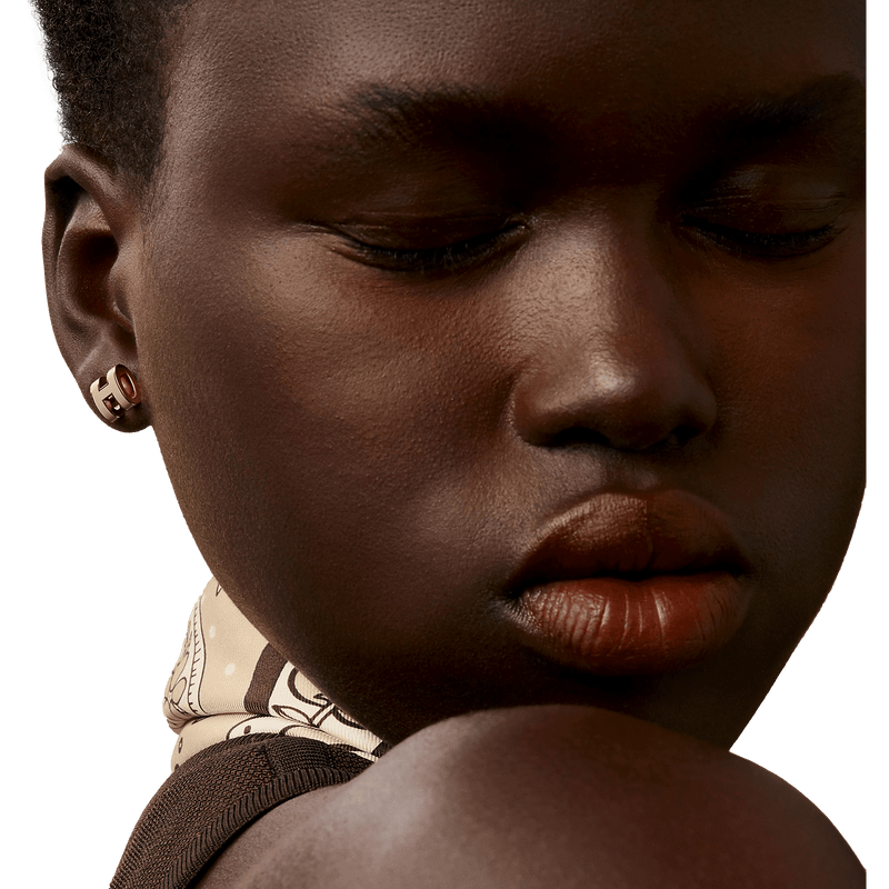 HERMES MINI POP H Marron Glacé & Pink Gold Pierced Earrings