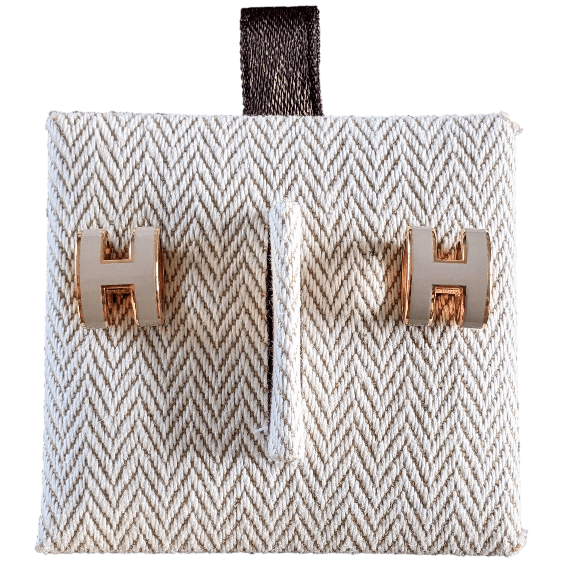 HERMES MINI POP H Marron Glacé & Pink Gold Pierced Earrings