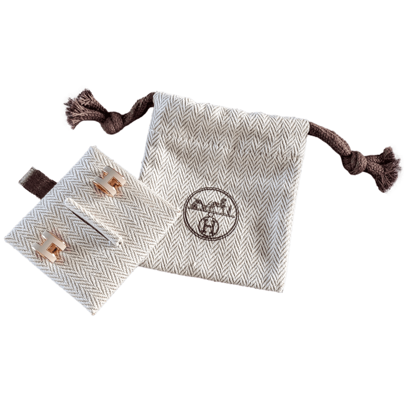 HERMES MINI POP H Marron Glacé & Pink Gold Pierced Earrings