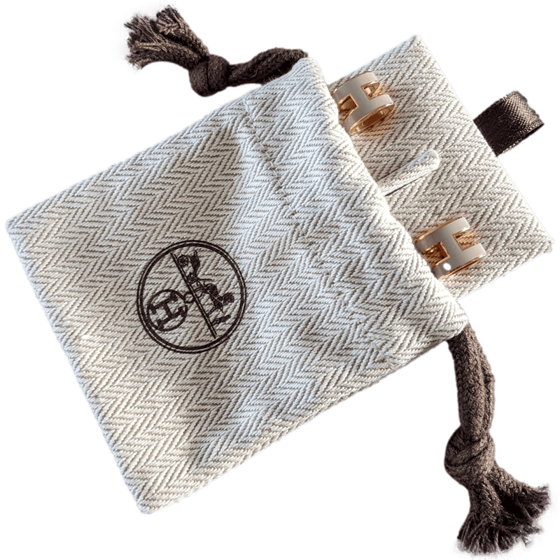 HERMES MINI POP H Marron Glacé & Pink Gold Pierced Earrings