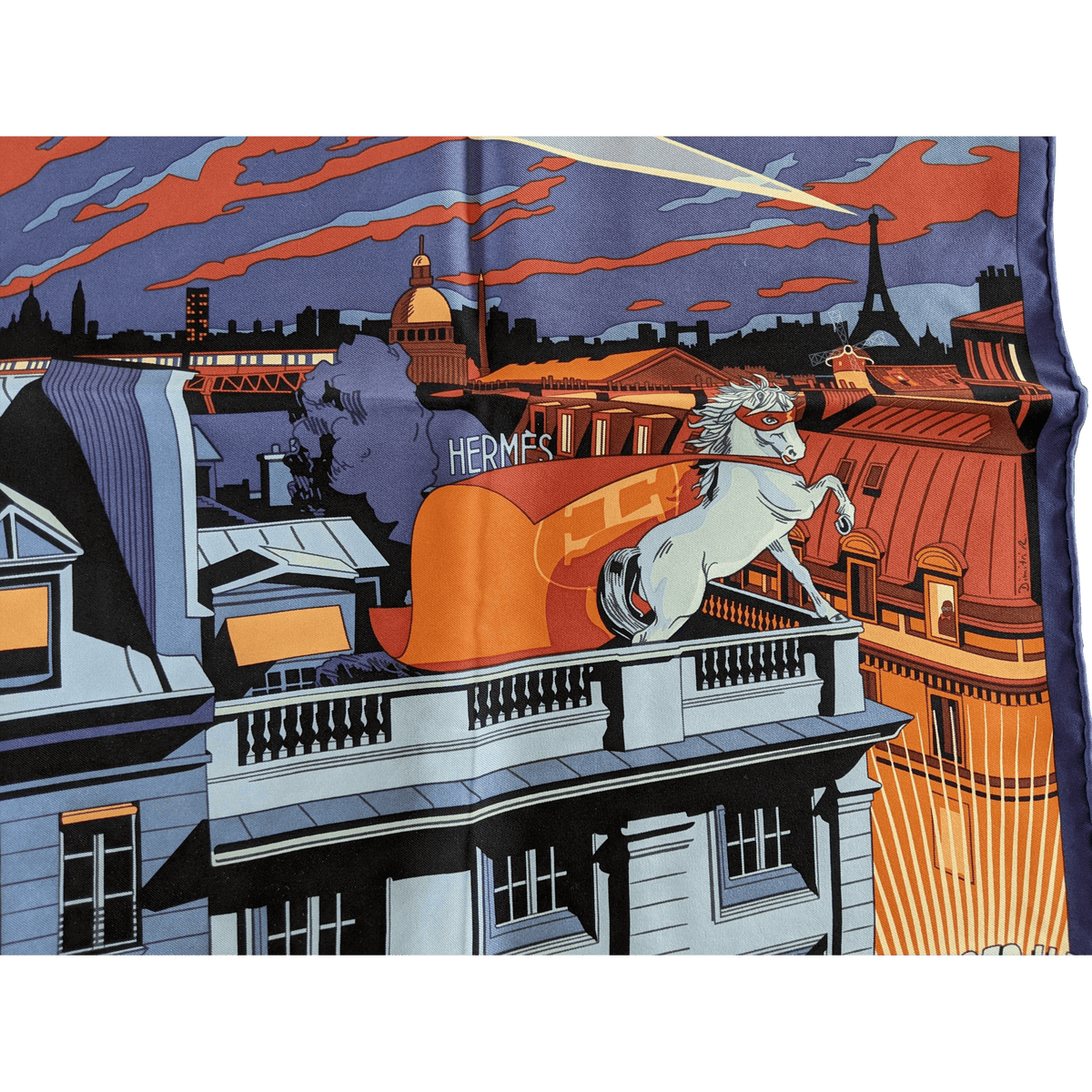 HERMES Minuit au Faubourg Twill Silk Gavroche Pocket scarf 45 x 45 cm