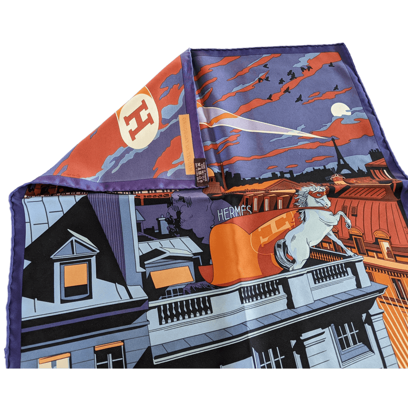 HERMES Minuit au Faubourg Twill Silk Gavroche Pocket scarf 45 x 45 cm