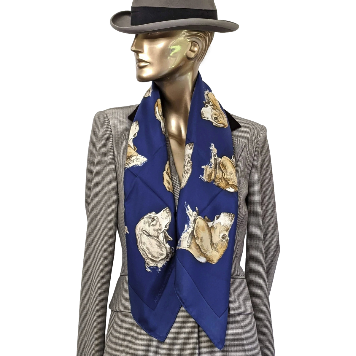 Hermes 1974 Marine "Monarch" Hound Dog Beagle by Xavier de Poret Twill 90cm
