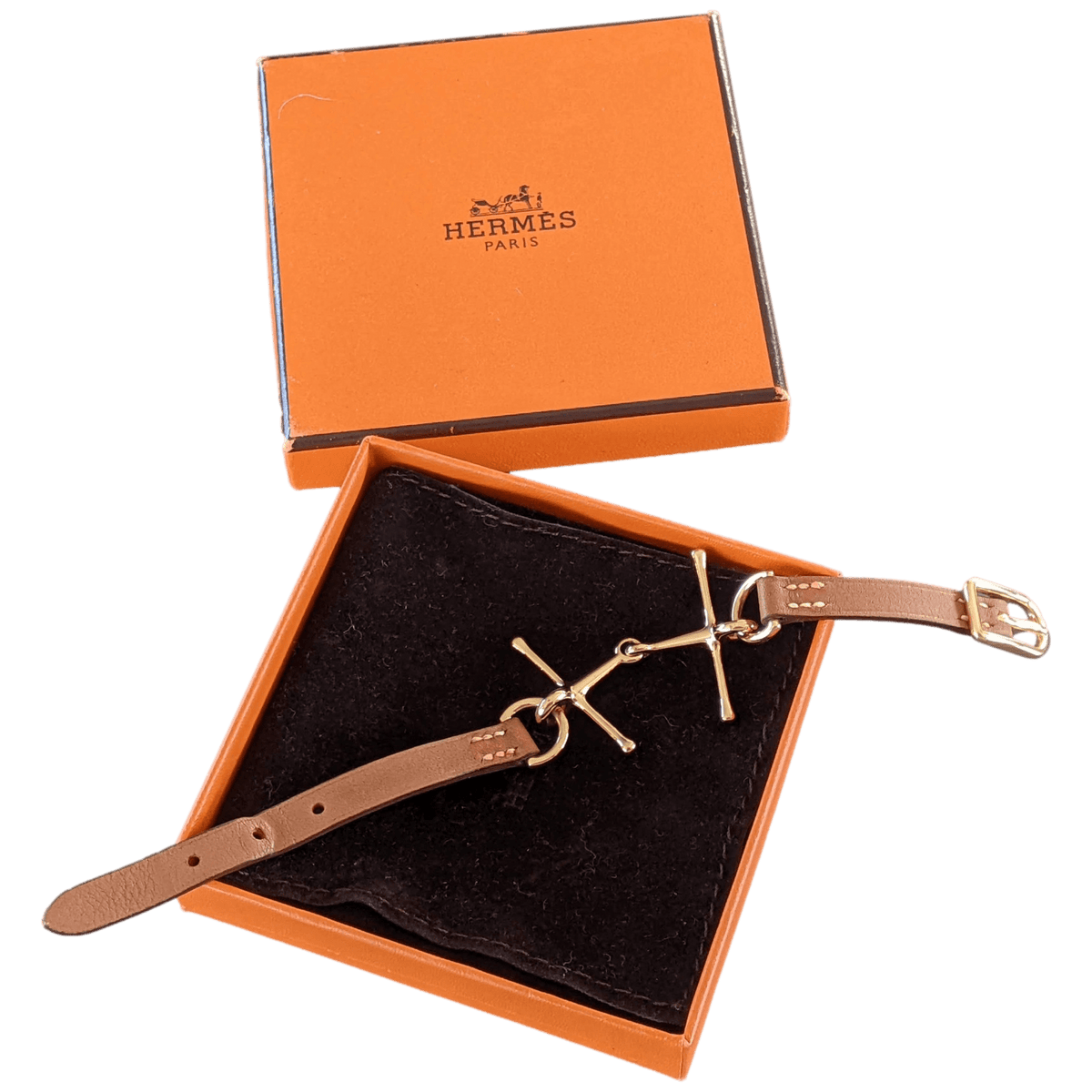 HERMES MORS H Gold Calfskin/Plated Gold Bracelet T1