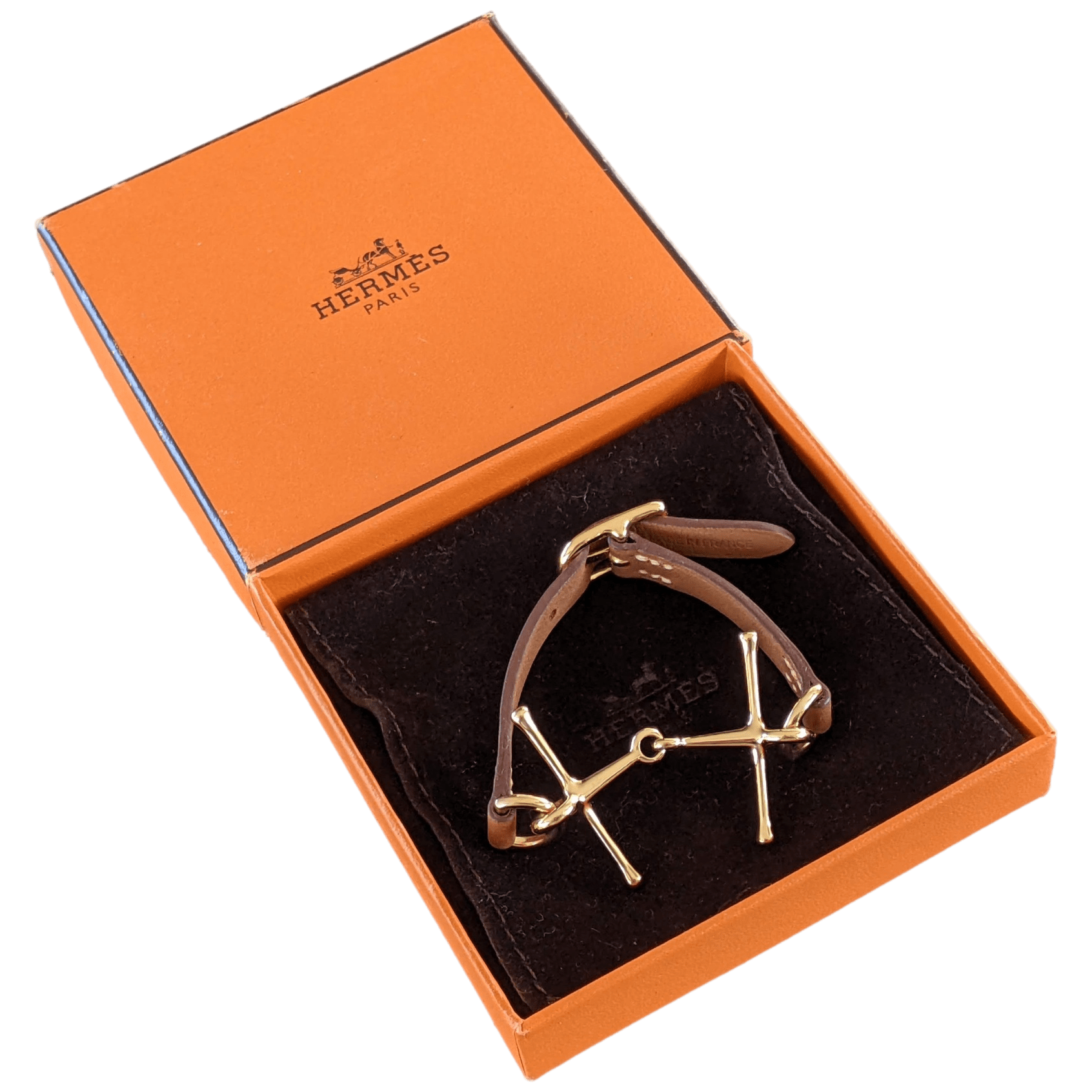 HERMES MORS H Gold Calfskin/Plated Gold Bracelet T1