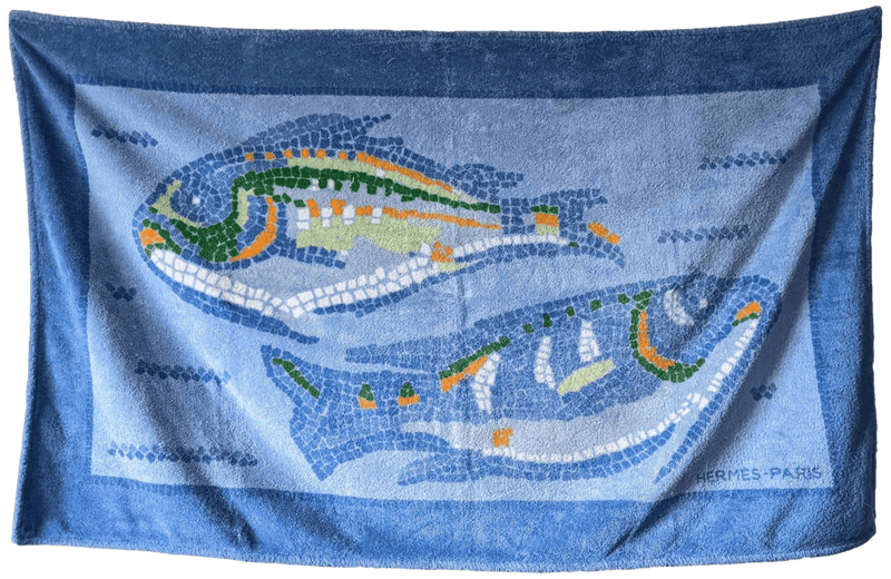 HERMES MOSAIQUE Fishes Terry Beach Towel 90 x 150 cm