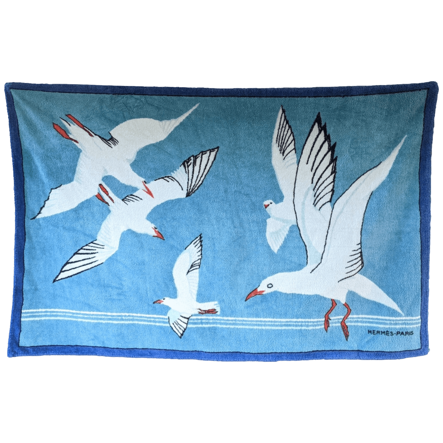 HERMES Mouettes Tapis de Plage Terry Beach Towel 90 x 150 cm