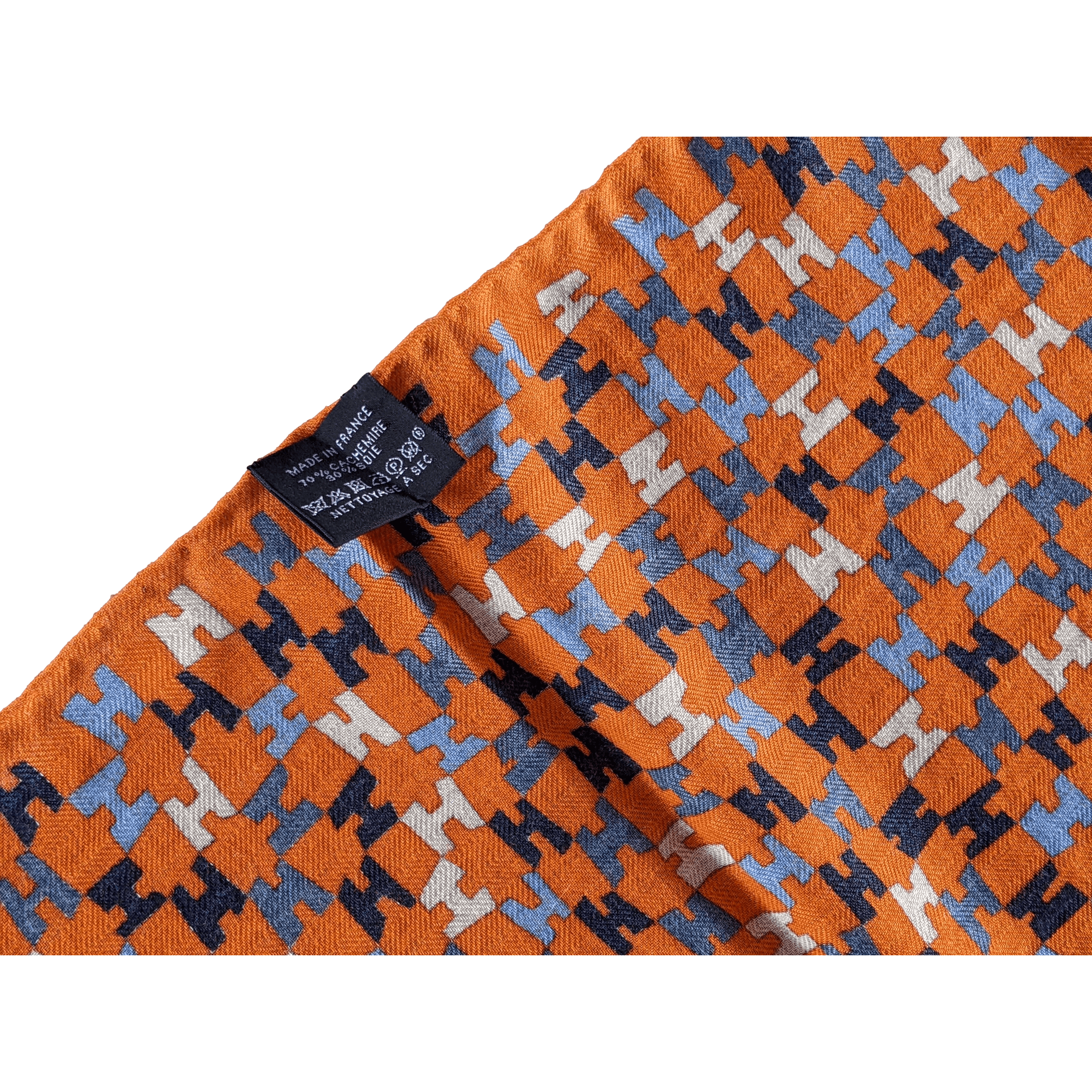 HERMES Unisex Natural/Orange Equestre 70% Cashmere Stole