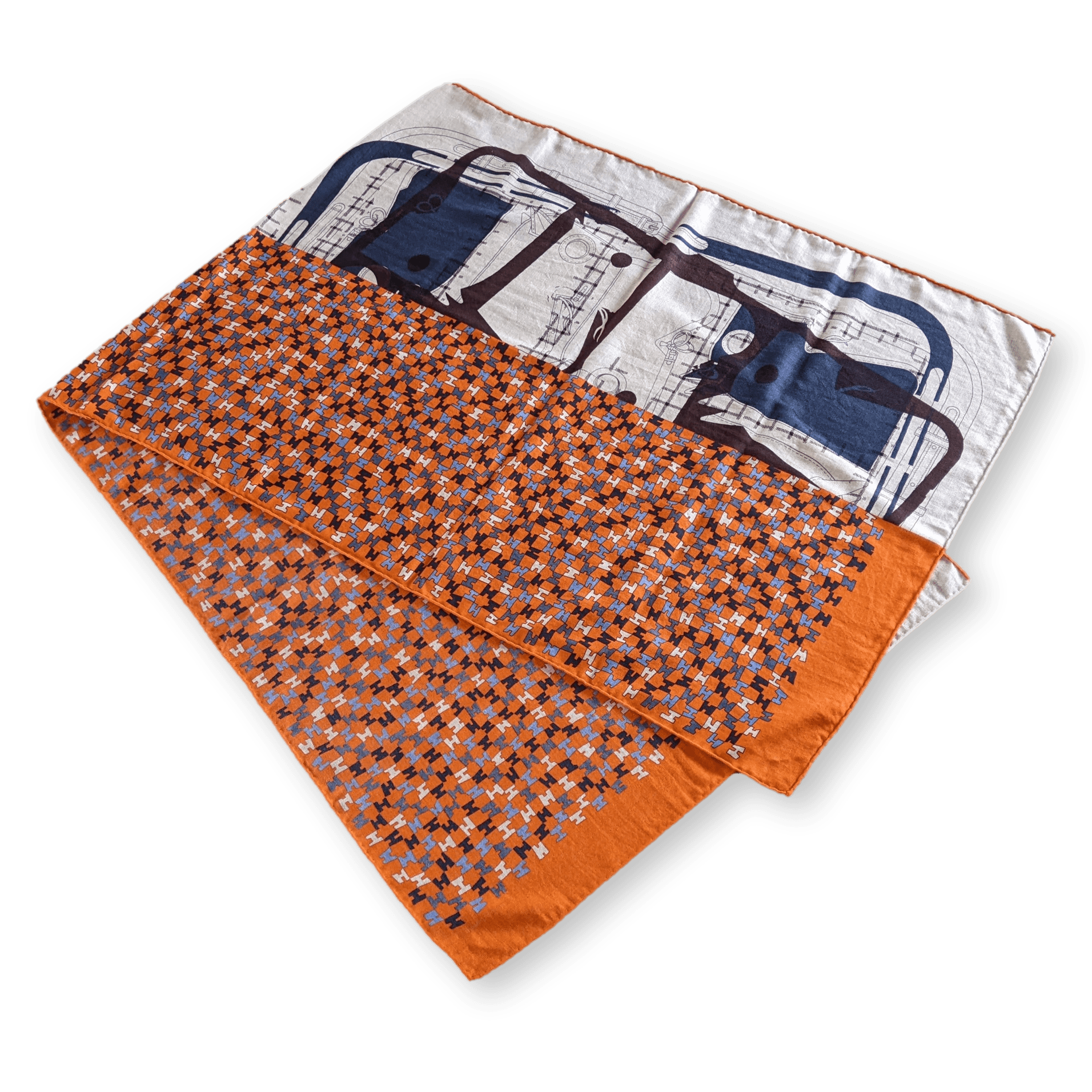 HERMES Unisex Natural/Orange Equestre 70% Cashmere Stole