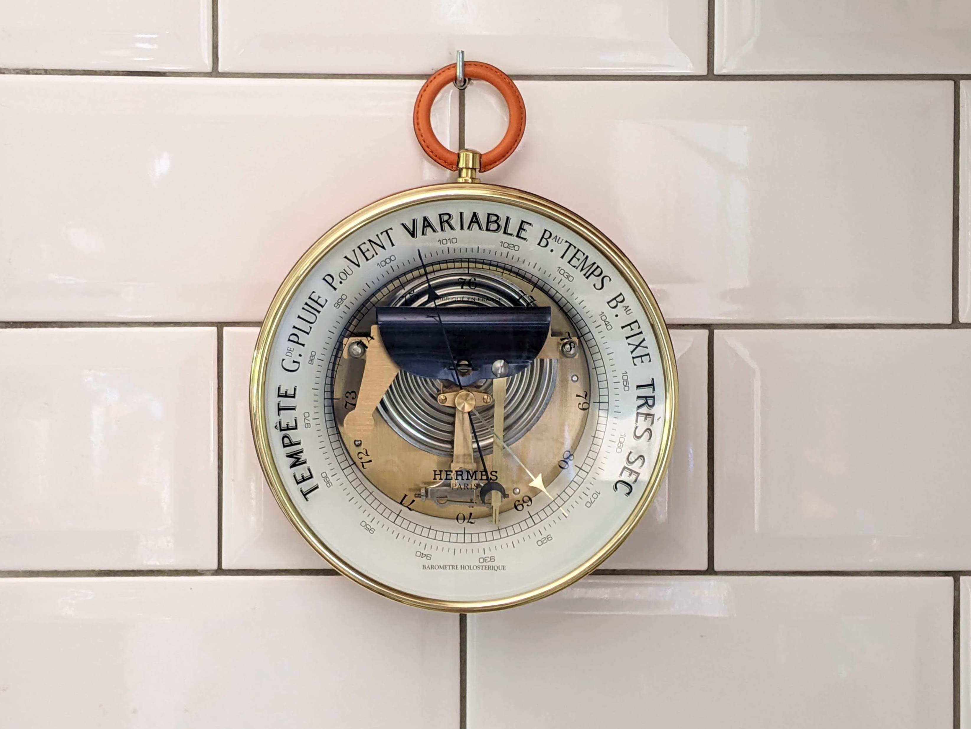 HERMES Paris by Naudet Dourde Luxury Orange Leather Holosteric Barometer