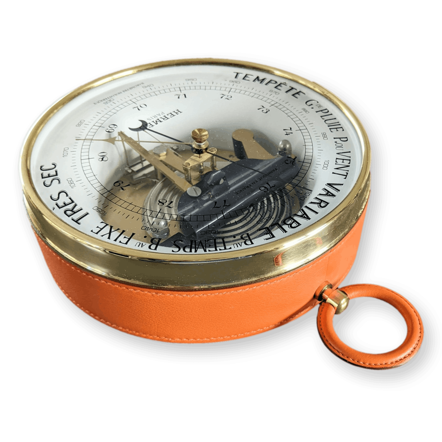 HERMES Paris by Naudet Dourde Luxury Orange Leather Holosteric Barometer