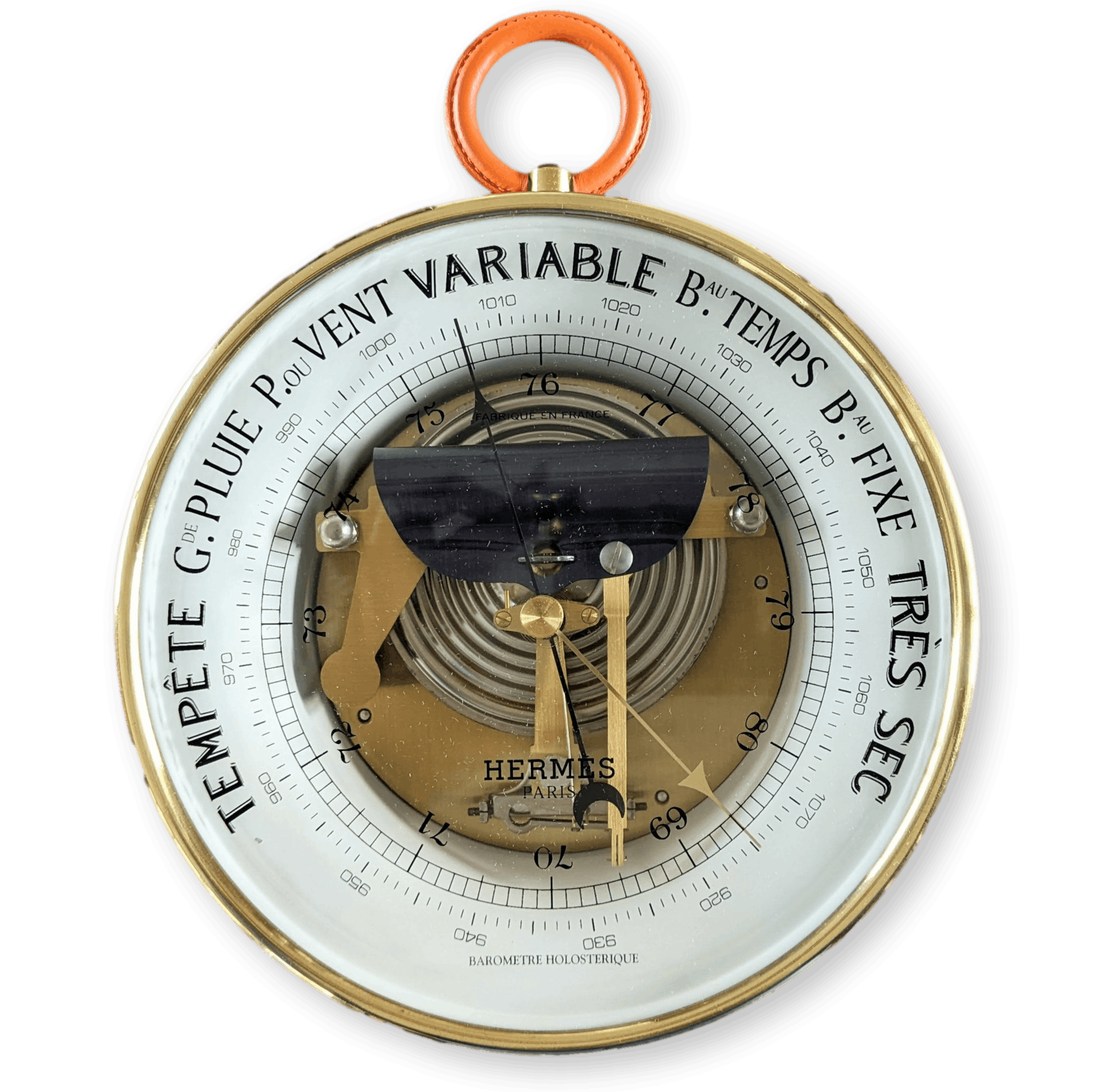 HERMES Paris by Naudet Dourde Luxury Orange Leather Holosteric Barometer