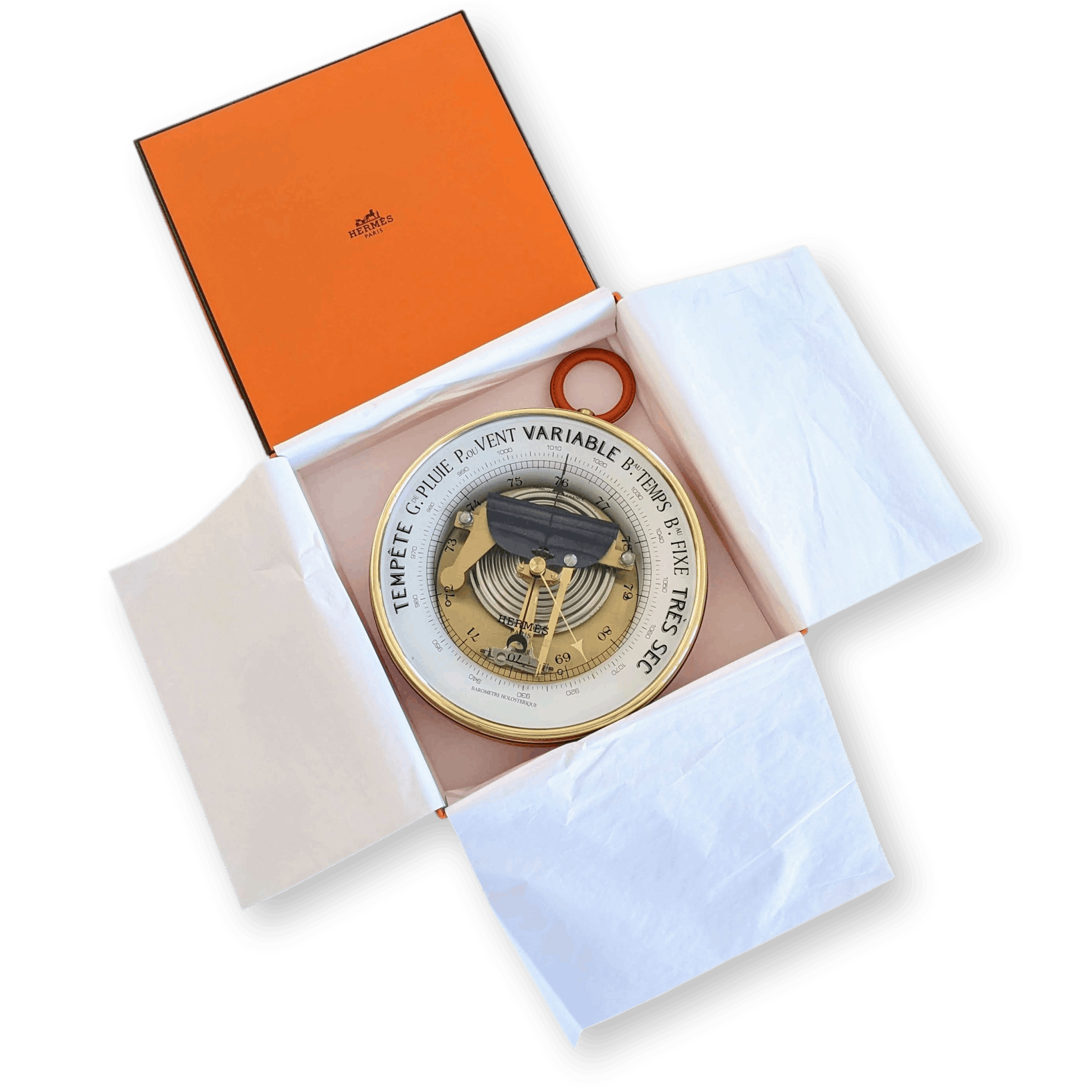 HERMES Paris by Naudet Dourde Orange Leather Holosteric Barometer 
