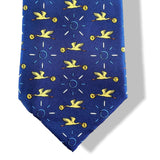 Hermes Navy Limited Special Issued for Invesco STORK BRINGING YOU MONEY Print Twill Silk Tie 9,5 cm, New in Box! - poupishop