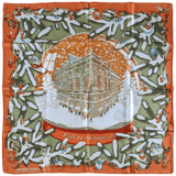 HERMES 2004 Green/Orange NOEL AU 24 FAUBOURG by Dimitri Rybaltchenko Twill Silk Carre 90 x 90 cm