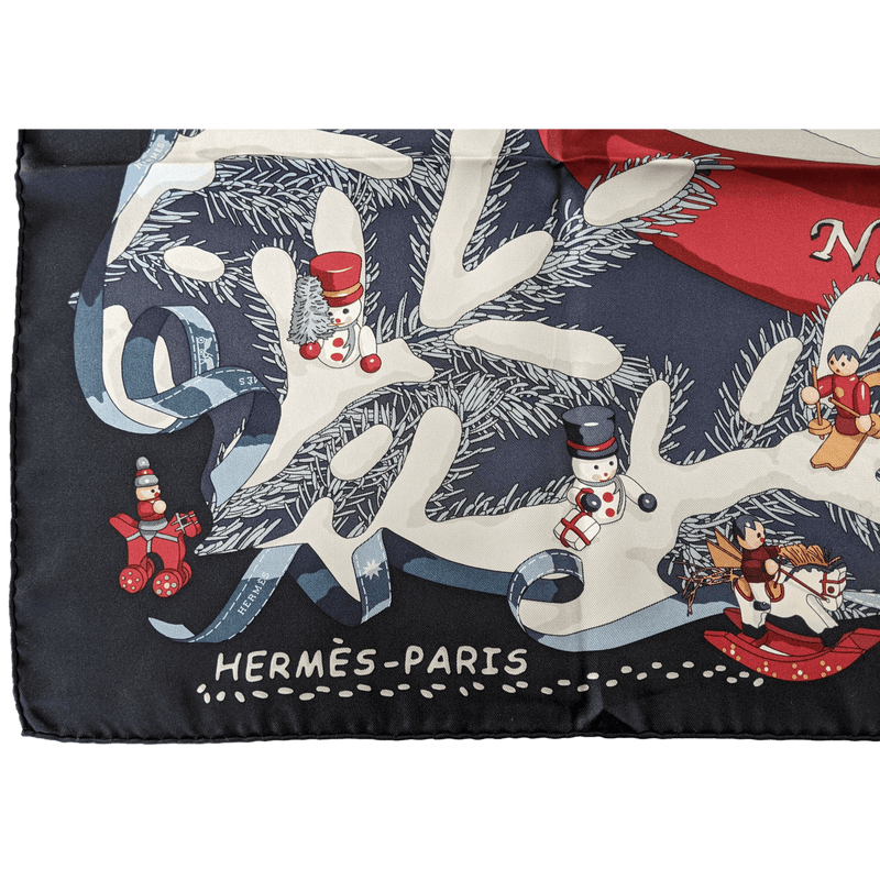 HERMES  Black NOEL AU 24 FAUBOURG by Dimitri Rybaltchenko Twill Silk Carre 90 x 90 cm