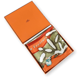 HERMES 2004 Green/Orange NOEL AU 24 FAUBOURG by Dimitri Rybaltchenko Twill Silk Carre 90 x 90 cm