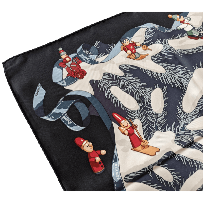 HERMES  Black NOEL AU 24 FAUBOURG by Dimitri Rybaltchenko Twill Silk Carre 90 x 90 cm