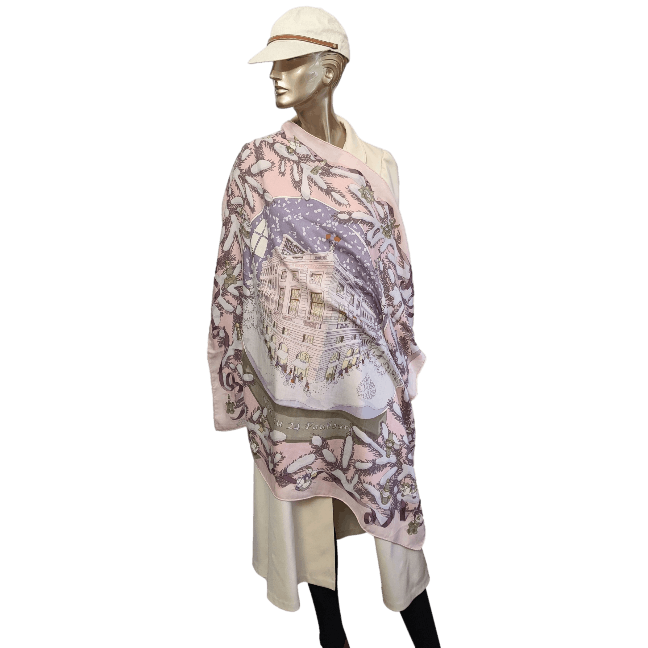 HERMES Noel au Faubourg 24 Pink Cashmere Scarf 90