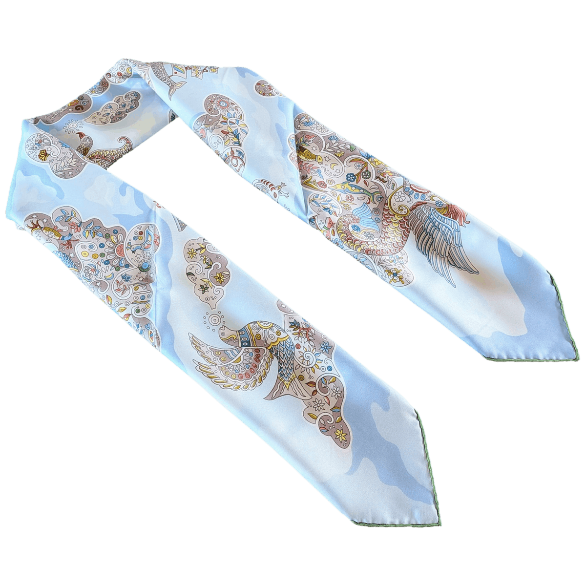 HERMES Nuees Imaginaires Christine Henry Silk Scarf 90 Light Blue Green 2011 Box Rare