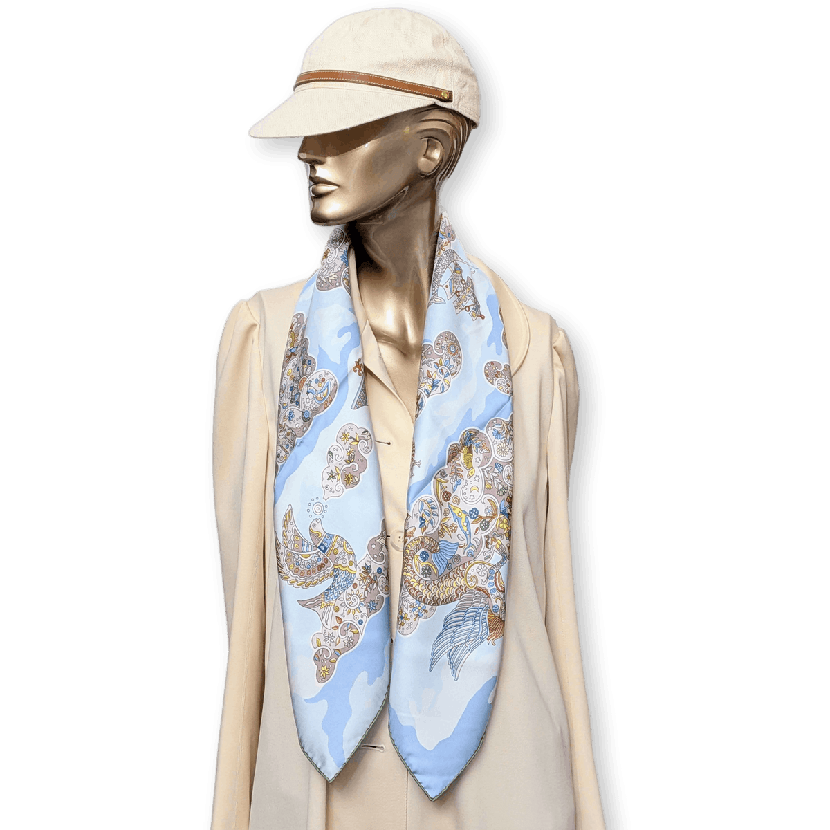 HERMES Nuees Imaginaires Christine Henry Silk Scarf 90 Light Blue Green 2011 Box Rare