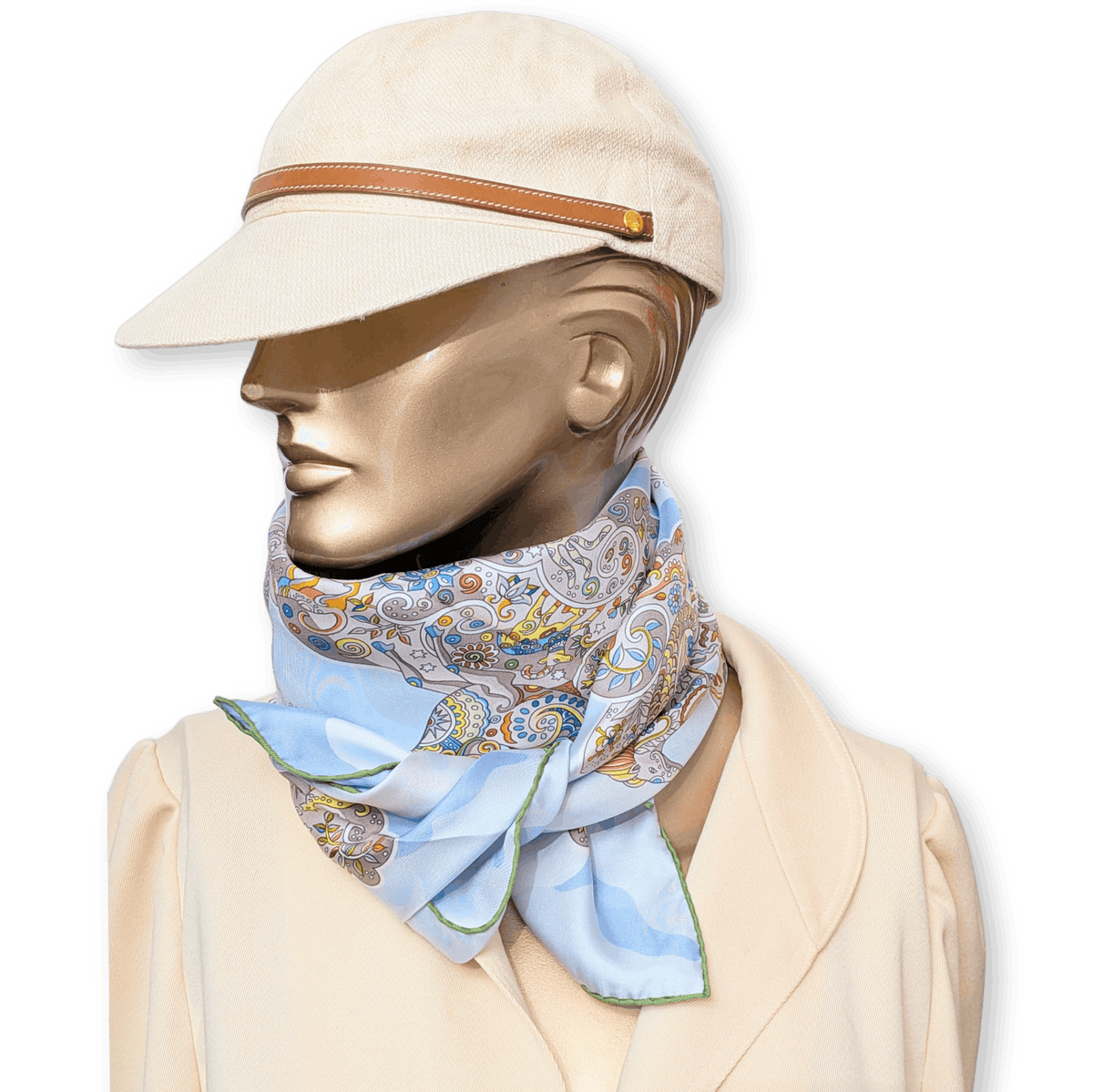 HERMES Nuees Imaginaires Christine Henry Silk Scarf 90 Light Blue Green 2011 Box Rare