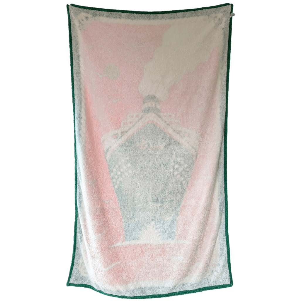 HERMES Ocean Liner Paquebot Beach Towel Green Pink GM 90 x 150 cm
