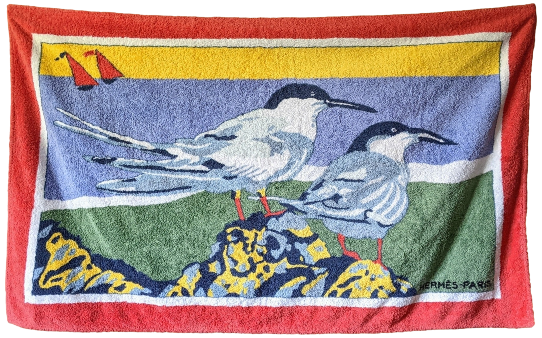 HERMES OISEAUX Birds Tapis de Plage Terry Beach Towel 90 x 150 cm