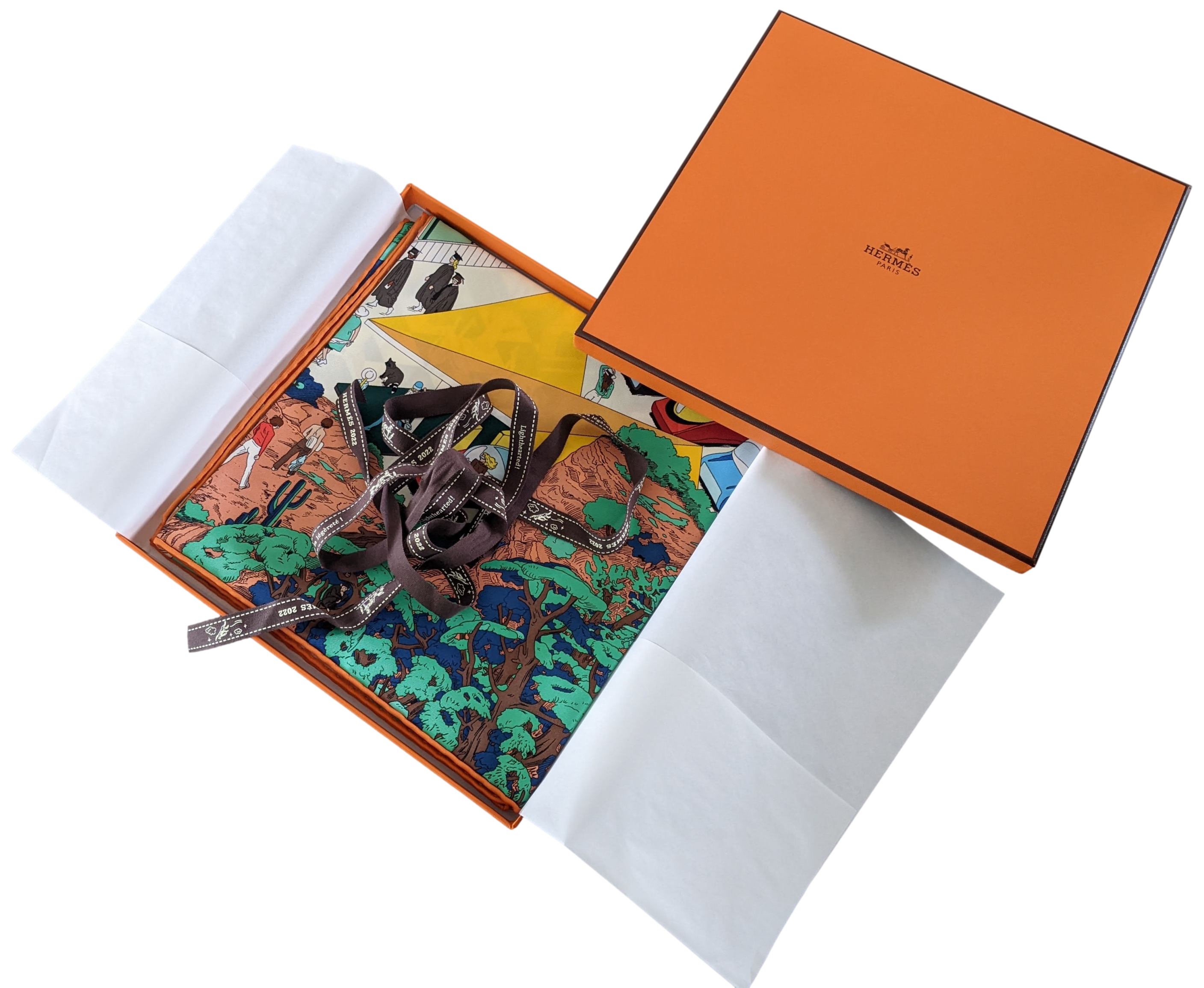 Hermes [JUTTA26] ON THE BEACH Jaune Twill Silk Carre 90c x 90 cm