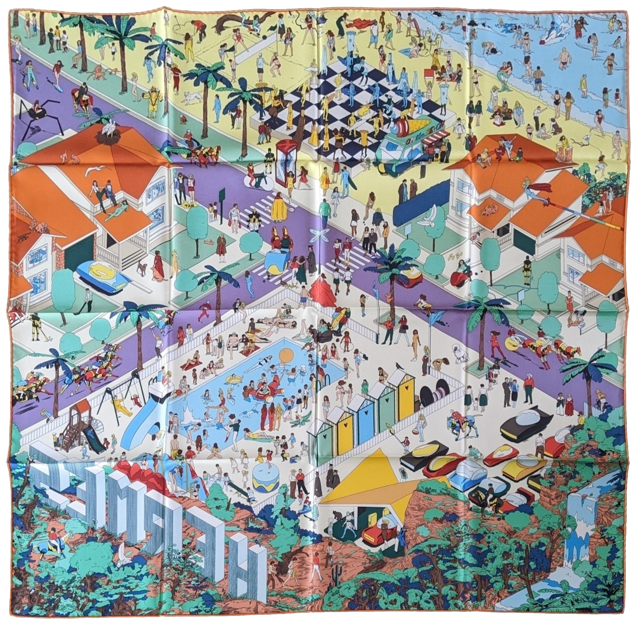 Hermes [JUTTA26] ON THE BEACH Jaune Twill Silk Carre 90c x 90 cm