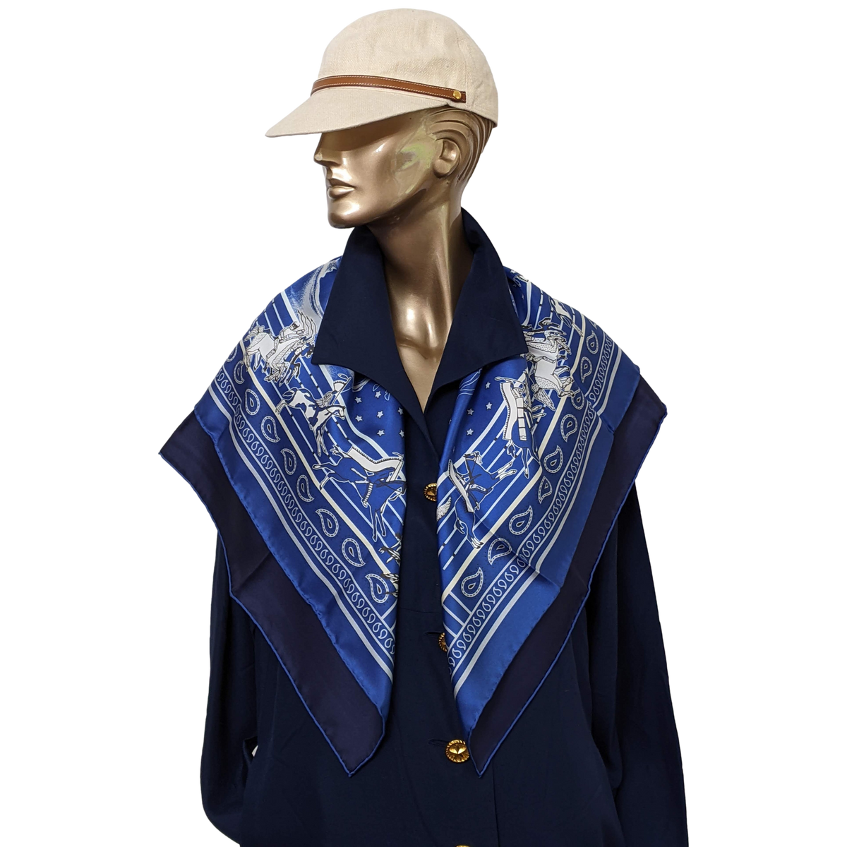 HERMES Bleu PANI LA SHAR PAWNEE by Kermit Oliver DOUBLE FACE Twill Scarf 90
