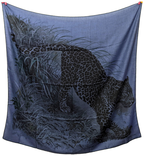 Produits Hermes 2016 Jeans/Noir "Panthera Pardus" by Robert Dallet Cashmere Shawl 140,
