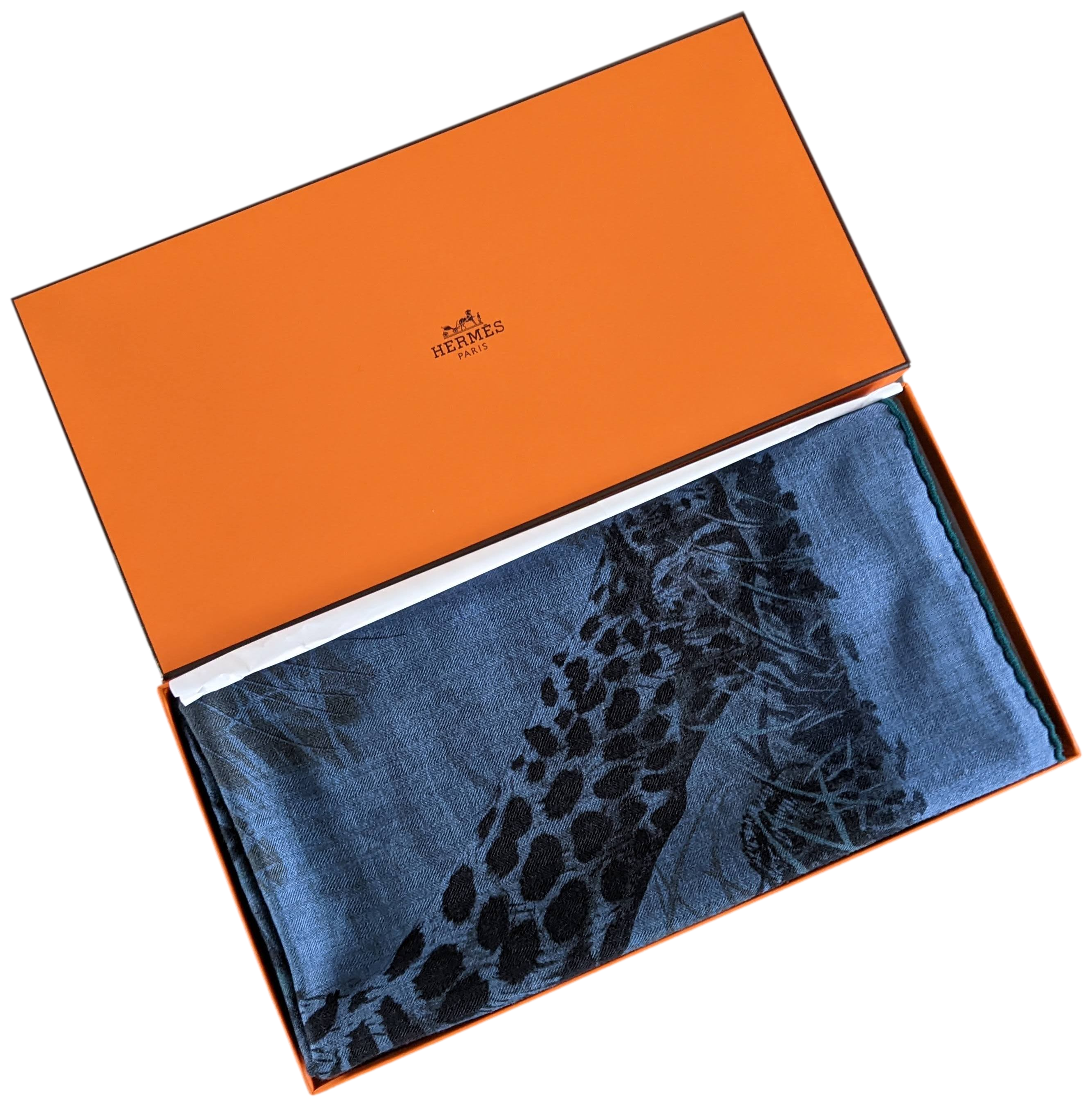 Produits Hermes 2016 Jeans/Noir "Panthera Pardus" by Robert Dallet Cashmere Shawl 140,