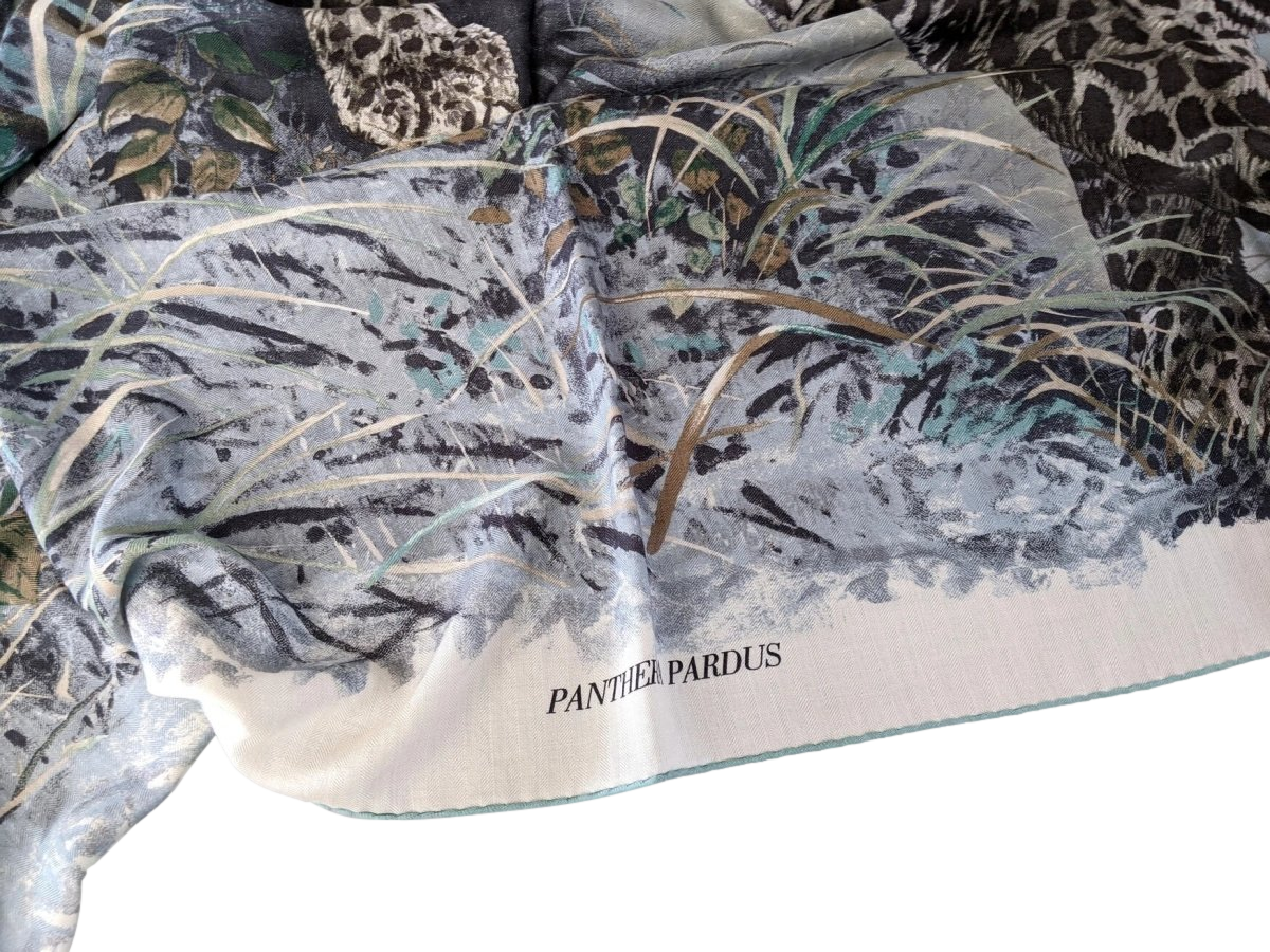 Hermes 2016 Blanc/Anthracite/Vert "Panthera Pardus" by Robert Dallet Cashmere Shawl 140
