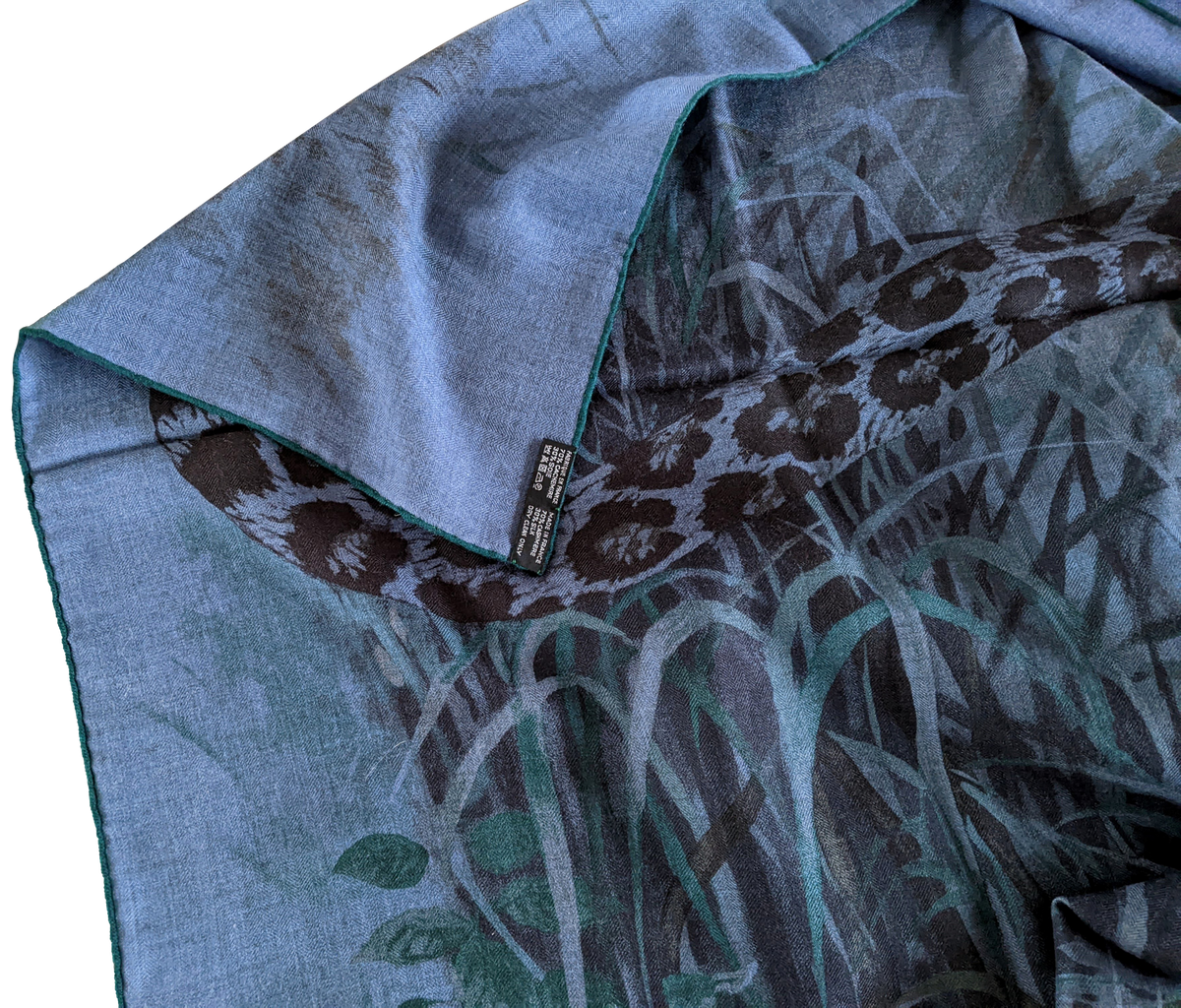 Produits Hermes 2016 Jeans/Noir "Panthera Pardus" by Robert Dallet Cashmere Shawl 140,