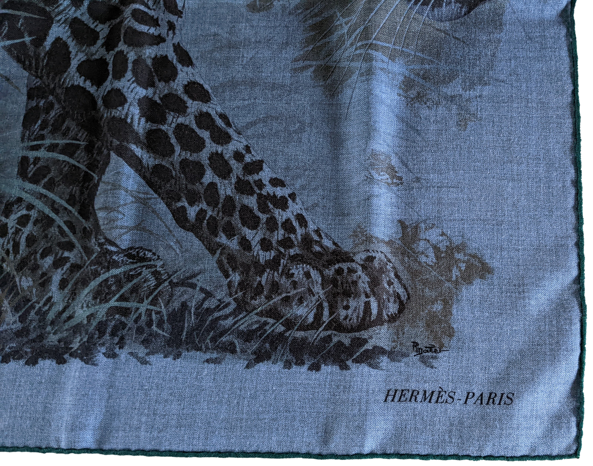 Produits Hermes 2016 Jeans/Noir "Panthera Pardus" by Robert Dallet Cashmere Shawl 140,
