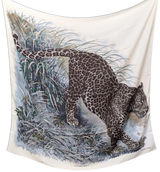 Hermes 2016 Blanc/Anthracite/Vert "Panthera Pardus" by Robert Dallet Cashmere Shawl 140