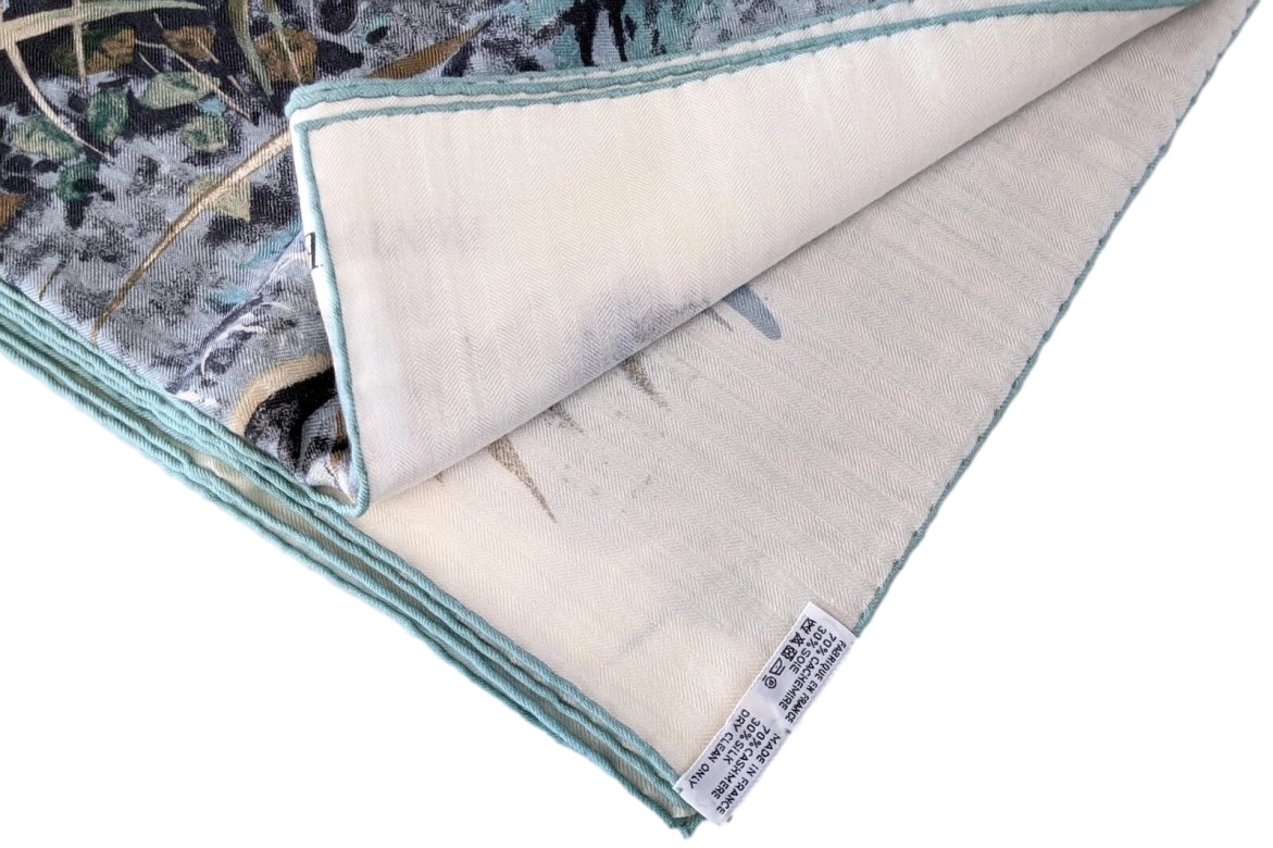 Hermes 2016 Blanc/Anthracite/Vert "Panthera Pardus" by Robert Dallet Cashmere Shawl 140
