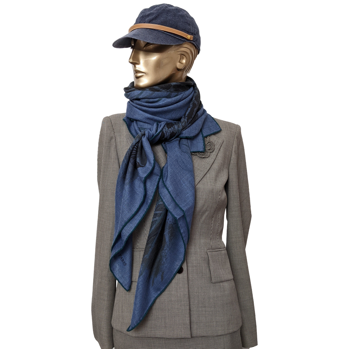 Produits Hermes 2016 Jeans/Noir "Panthera Pardus" by Robert Dallet Cashmere Shawl 140,
