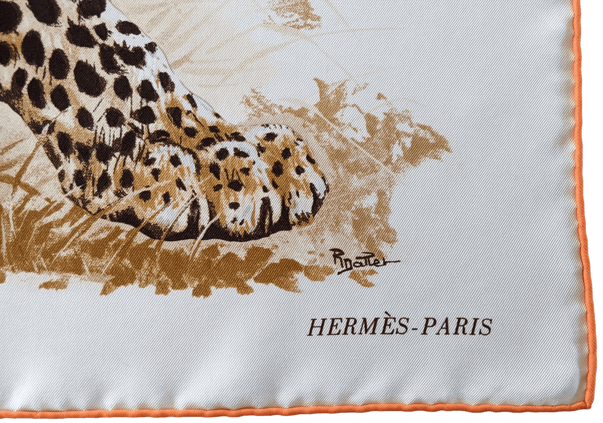 HERMES PANTHERA PARDUS 2016 Orange/White by Robert Dallet Twill 90 x 90 cm, Box!