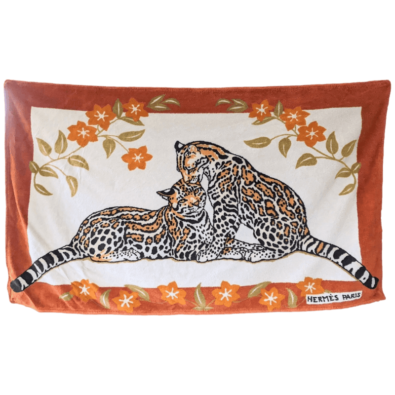 HERMES Pantheres Terry Cotton Beach Towel 90 x 150 cm