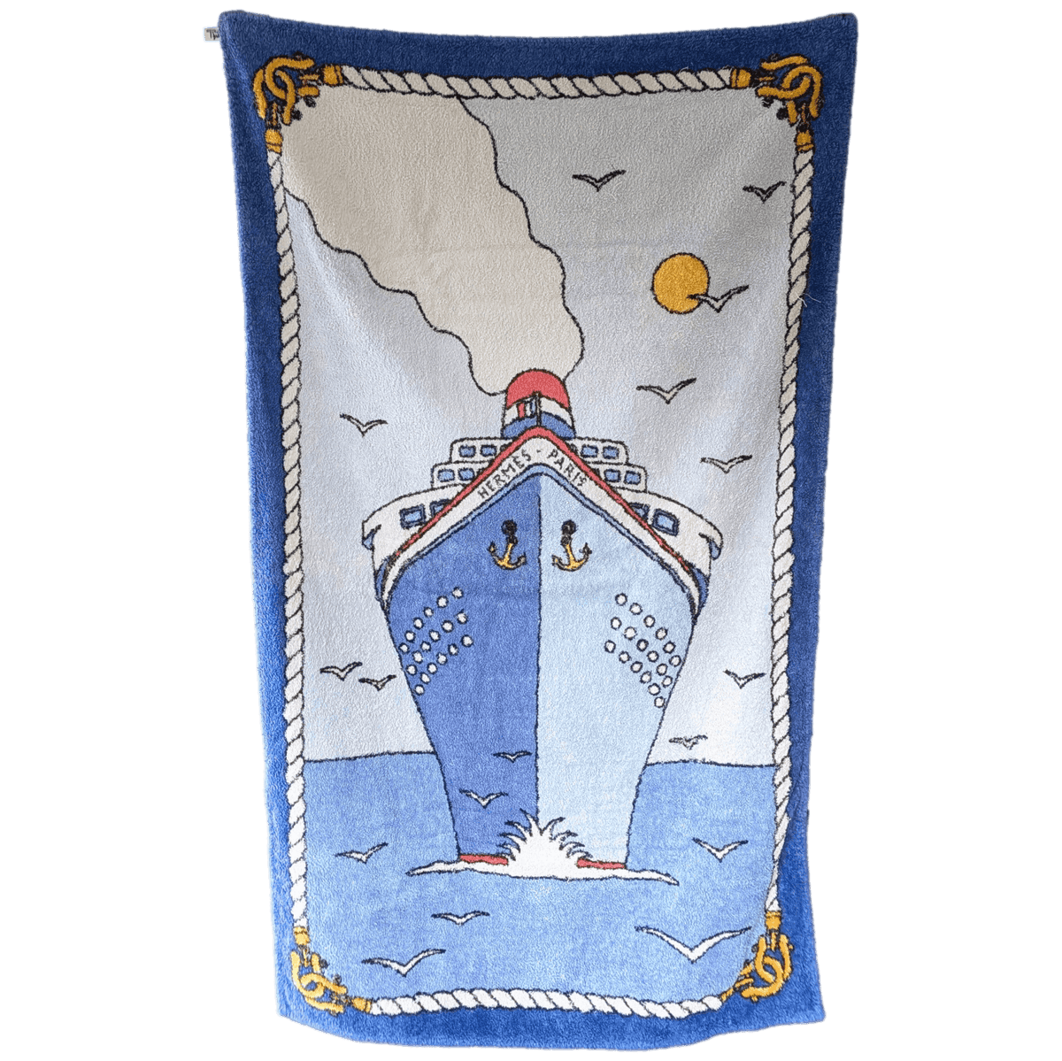 HERMES Paquebot Beach Towel Blue GM 90 x 150 cm Pristine