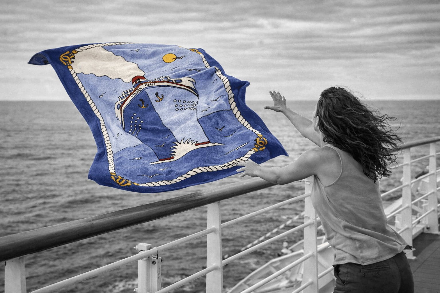 HERMES Blue Cruise Paquebot Ship Terry Towel 90 x 150 cm