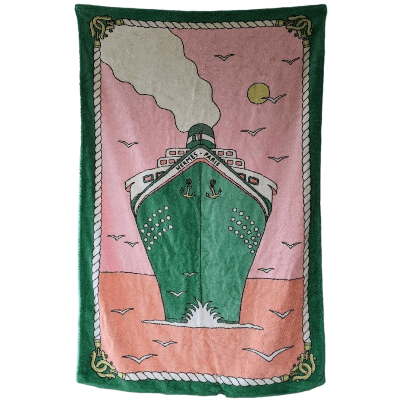 HERMES Paquebot Vert/Rose Beach Towel 90 x 150 cm