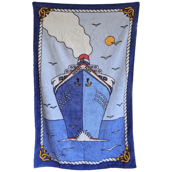 HERMES Blue Paquebot Ship Terry Towel Bouees Towel 90 x 150 cm