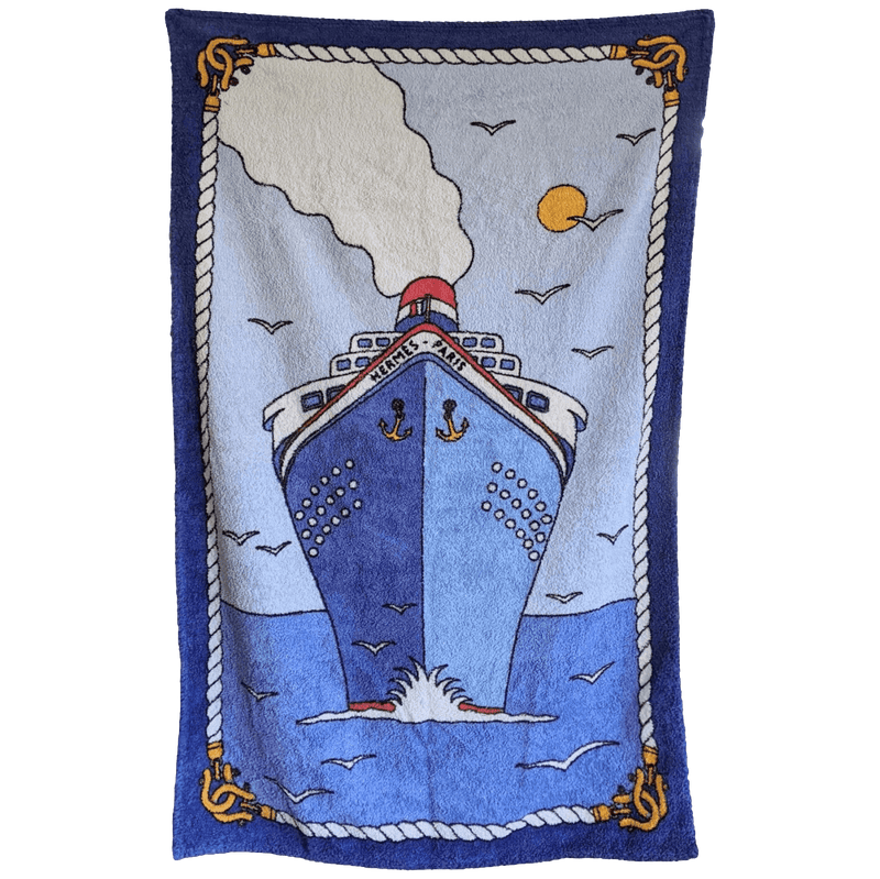 HERMES Blue Paquebot Ship Terry Towel Bouees Towel 90 x 150 cm